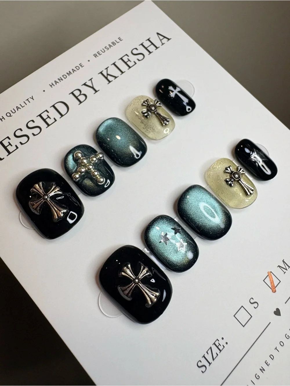 Black & Shimmery Green Cross Press-Ons